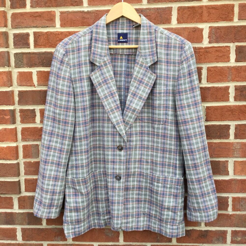 Plaid Blazer in Blue and Gray